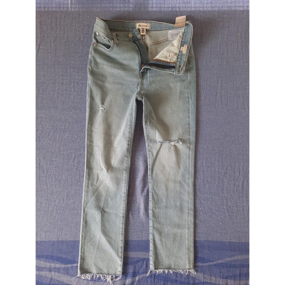 Madewell The Perfect Vintage Jean Sz 28 Light Green  Wash Distressed Raw Hem NEW